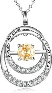 wholesale TOUPOP Sister Gifts From Sister Sterling Silver Double Circle Citrine Pendant Necklace With November Birthstone Jewerly Always My Sister Forever My Friend Birthday Christmas Gifts For Women Friends -undefined