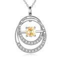 TOUPOP Sterling Silver Citrine Double Circle Pendant Necklace-0-0