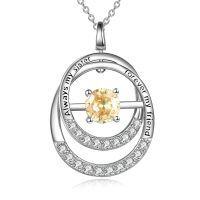 TOUPOP Sterling Silver Citrine Double Circle Pendant Necklace-undefined