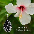 wholesale Daisy/hibiscus/lotus/rose/peony/sunflower Necklace 925 Sterling Silver Teardrop Black Onyx Pendant Vintage Flower Jewelry Gifts For Women -0-2
