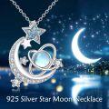 wholesale 925 Sterling Silver Blue Moonstone Heart & Star Pendant Necklace-0-5