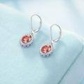wholesale 925 Sterling Silver Pink Stone Drop Earring with Rhinestone Halo - Elegant Gift for Her-0-2