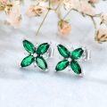 wholesale 14K White Gold Emerald Stud Earrings with CZ for Women Gift-0-3