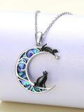 wholesale 925 Sterling Silver Moon & Cats Pendant Necklaces for Women Girls Gifts Jewelry-0-2