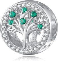 wholesale 925 Sterling Silver Tree of Life Birthstone Charms for Bracelets-05 May - Emerald