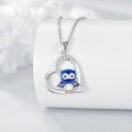 wholesale 925 Sterling Silver Owl Heart Pendant Necklace Blue Enamel s for Women-0-2