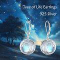 wholesale 925 Sterling Silver Blue Moonstone Tree of Life Leverback Earrings-0-1