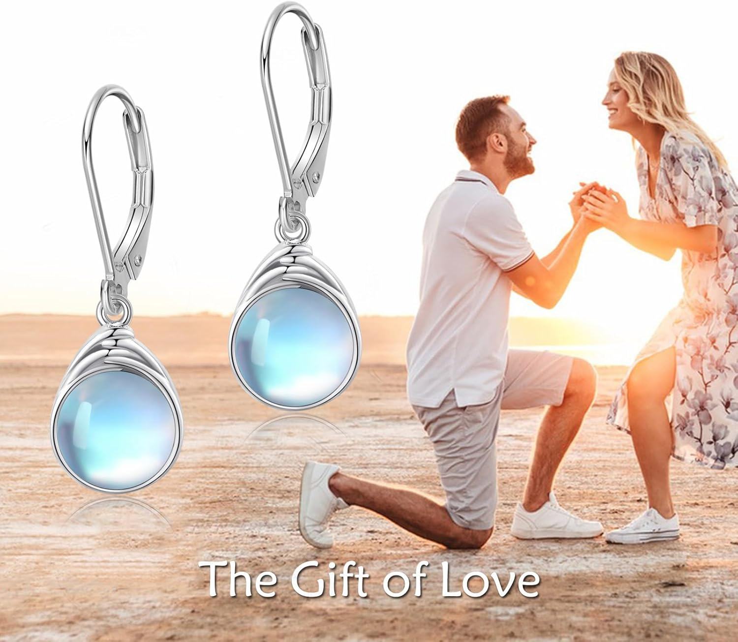 925 Sterling Silver Round Moonstone Drop Earrings-0-4