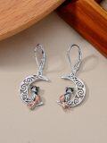 wholesale 925 Sterling Silver 925 Cute Cat Mermaid Moon Dangle Earrings - Adorable Animal Jewelry for Women-0-3