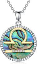 wholesale 925 Sterling Silver Libra Zodiac Sign Abalone Shell & Natural Cubic Zirconias Pendant Necklace for Women Girls s (Libra)-0-0