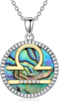 wholesale 925 Sterling Silver Libra Zodiac Sign Abalone Shell & Natural Cubic Zirconias Pendant Necklace for Women Girls s (Libra)-Libra(9.23-10.22)
