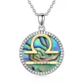 wholesale 925 Sterling Silver Libra Zodiac Sign Abalone Shell & Natural Cubic Zirconias Pendant Necklaces Wholesale for Women Girls s (Libra)-0-0