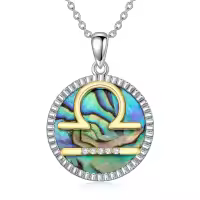 wholesale 925 Sterling Silver Libra Zodiac Sign Abalone Shell & Natural Cubic Zirconias Pendant Necklace for Women Girls s (Libra)-Libra(9.23-10.22)