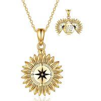wholesale 925 Sterling Silver Plated Gold Compass Rose Locket Necklace with Go in the Direction of Your Dreams Inscription-C-Compass Gold