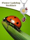 wholesale 925 Sterling Silver Daisy Flower & Ladybug Pendant Necklace for Women-0-5