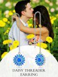 wholesale 925 Sterling Silver Blue Opal Flower Drop Dangle Threader Earrings Gift for Women Girls-0-2