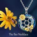 wholesale 925 Sterling Silver Blue Crystal Honeycomb Flower & Gold Bee Pendant Necklace for Women-0-4