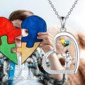 wholesale 925 Sterling Silver Autism Awareness Necklace with Heart Pendant and Puzzle Piece Design for Women-0-5