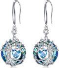 wholesale 925 Sterling Silver Austrian Crystal Tree of Life Birthstone Dangle Earrings for Women-0-0