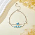 wholesale 925 Silver Sea Turtle Wave Blue Opal Platinum Plated Double Layer Chain Bracelet-0-4