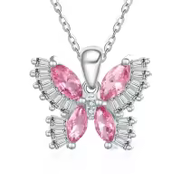 wholesale 925 Sterling Silver Birthstone Butterfly Necklace for Women-10-Oct-Tourmaline Pink