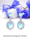 wholesale 925 Sterling Silver Blue Opalite Oval Halo Leverback Dangle Drop Earrings for Women-0-4