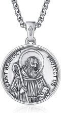 wholesale 925 Sterling Silver St Benedict Pendant Protection Charm Mens Necklace w/Chain-0-0