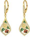 wholesale 925 Sterling Silver Plated Gold  Ladybug Flower Drop Earrings for Women Girls Gifts Lever Back Jewelry 23x48mm-0-0