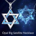 wholesale 925 Sterling Silver Blue Opal Star of David Hexagram Pendant Necklace for Women Gifts-0-5