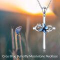 wholesale 925 Sterling Silver Blue Crystal Butterfly Cross Pendant Necklace for Women and Men Jewelry-0-4