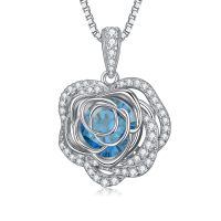 wholesale 925 Sterling Silver 12 Birthstone Rose Pendant Necklace Mother s Day Gift-12-Dec-Blue Topaz