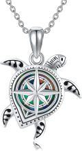 wholesale 925 Sterling Silver Compass Sea Turtle Pendant Necklace with Black Enamel Accents and Chain for Women Men-0-0