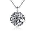 wholesale 925 Sterling Silver Skull Gear Clock Pendant Necklace-0-0