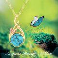 wholesale 10K Gold Turquoise Stone Butterfly Pendant Necklace - Mothers Day Gifts for Her-0-3