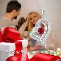 TOUPOP Sterling Silver Garnet Double Heart Pendant Necklace-0-2