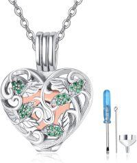 wholesale 925 Sterling Silver Green Crystal Heart Keepsake Cremation Pendant Necklace with Funnel and Screwdriver Set - Memorial Jewelry for Women & Men-5-Leaf