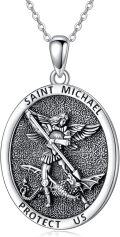 wholesale 925 Sterling Silver St. Michael Pendant with Dragon and Sword Design on Oval Shape Medallion - Protect Us Charm Necklace (22+2)-0-0