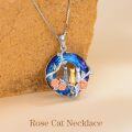 wholesale Sterling Silver Blue Crystal Cat Necklace for Women Mom Birthday Gift-0-9