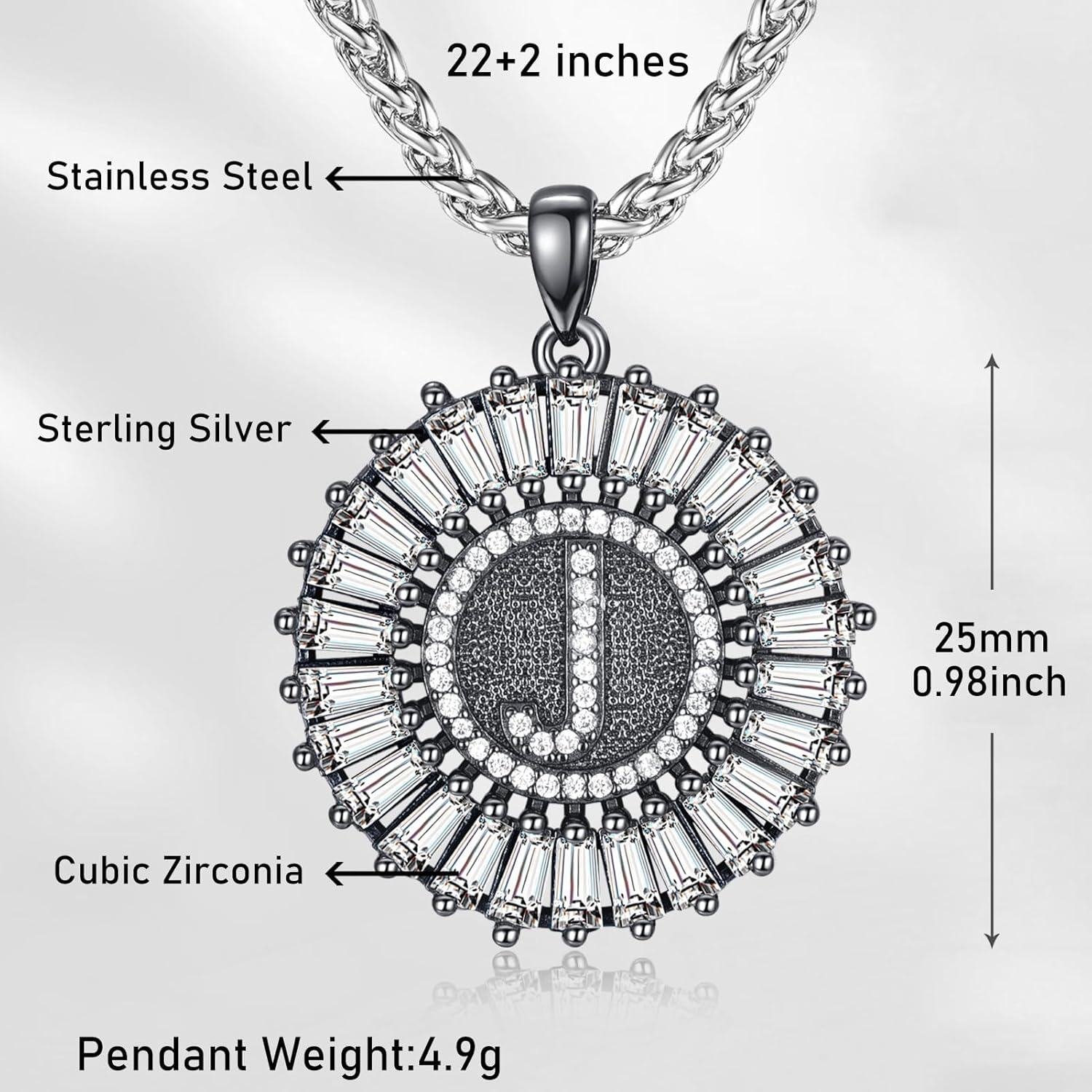 wholesale 925 Sterling Silver CZ Initial J Pendant Chain Necklaces for Men & Women-0-6