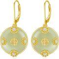 wholesale 14K Gold Plated Sterling Silver Round Natural Jade Earrings for Women-0-14