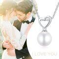wholesale 925 Sterling Silver Heart-Shaped Chain with White Freshwater Pearl Pendant Necklace-0-4