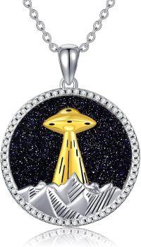 wholesale 925 Sterling Silver UFO Necklace with Blue Sand Stone – Adjustable Chain, Hypoallergenic, Gift Box Included-UFO