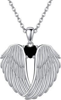 wholesale Sterling Silver Birthstone Angel Wings Pendant Necklace-black onyx wings