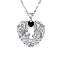 wholesale 925 Sterling Silver Wings Heart Pendant Necklace-black onyx wings