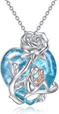wholesale TOUPOP Mother Daughter Necklace With Blue Heart Crystal 925 Sterling Silver Rose Flower Pendant Necklace Christmas Birthday Mothers Day Jewelry Gifts For Women Mom Mother -0-0