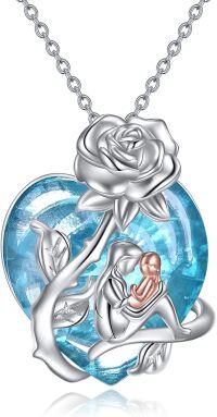 wholesale TOUPOP Mother Daughter Necklace With Blue Heart Crystal 925 Sterling Silver Rose Flower Pendant Necklace Christmas Birthday Mothers Day Jewelry Gifts For Women Mom Mother -undefined