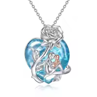TOUPOP Sterling Silver Blue Crystal Mother Daughter Rose Pendant Necklace-undefined