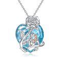 TOUPOP Sterling Silver Blue Crystal Mother Daughter Rose Pendant Necklace-0-0
