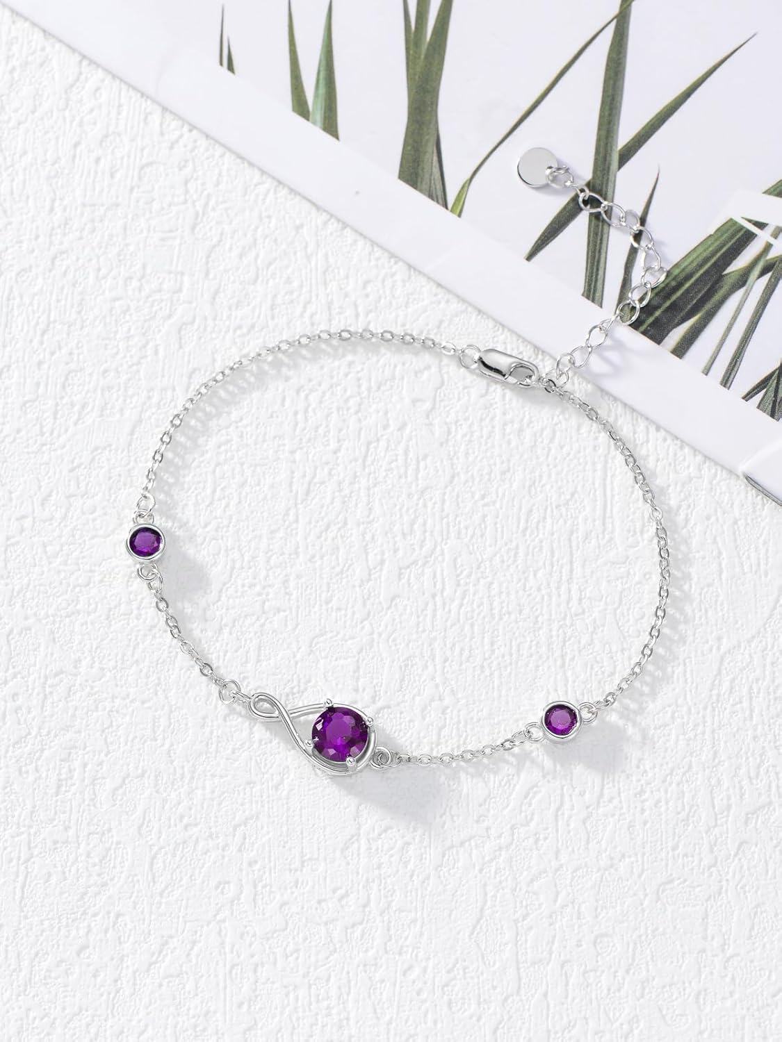  Sterling Silver Infinity Birthstone Link Bracelet for Women Adjustable 7 +2 Chain Gift -0-3