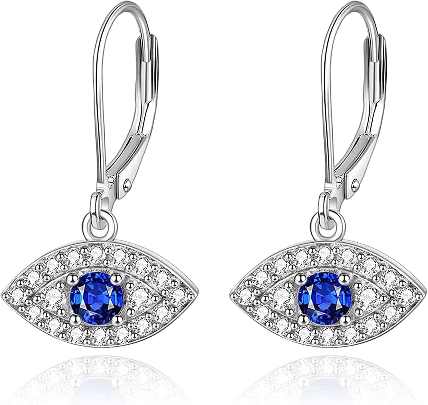 wholesale 925 Sterling Silver Evil Eye Drop Earrings with Blue Stone and CZ Accents-0-0